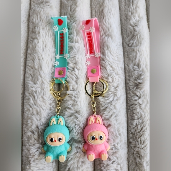 Cute Labubu Blue And Pink Keychains with Lanyards - Picture 1 of 8